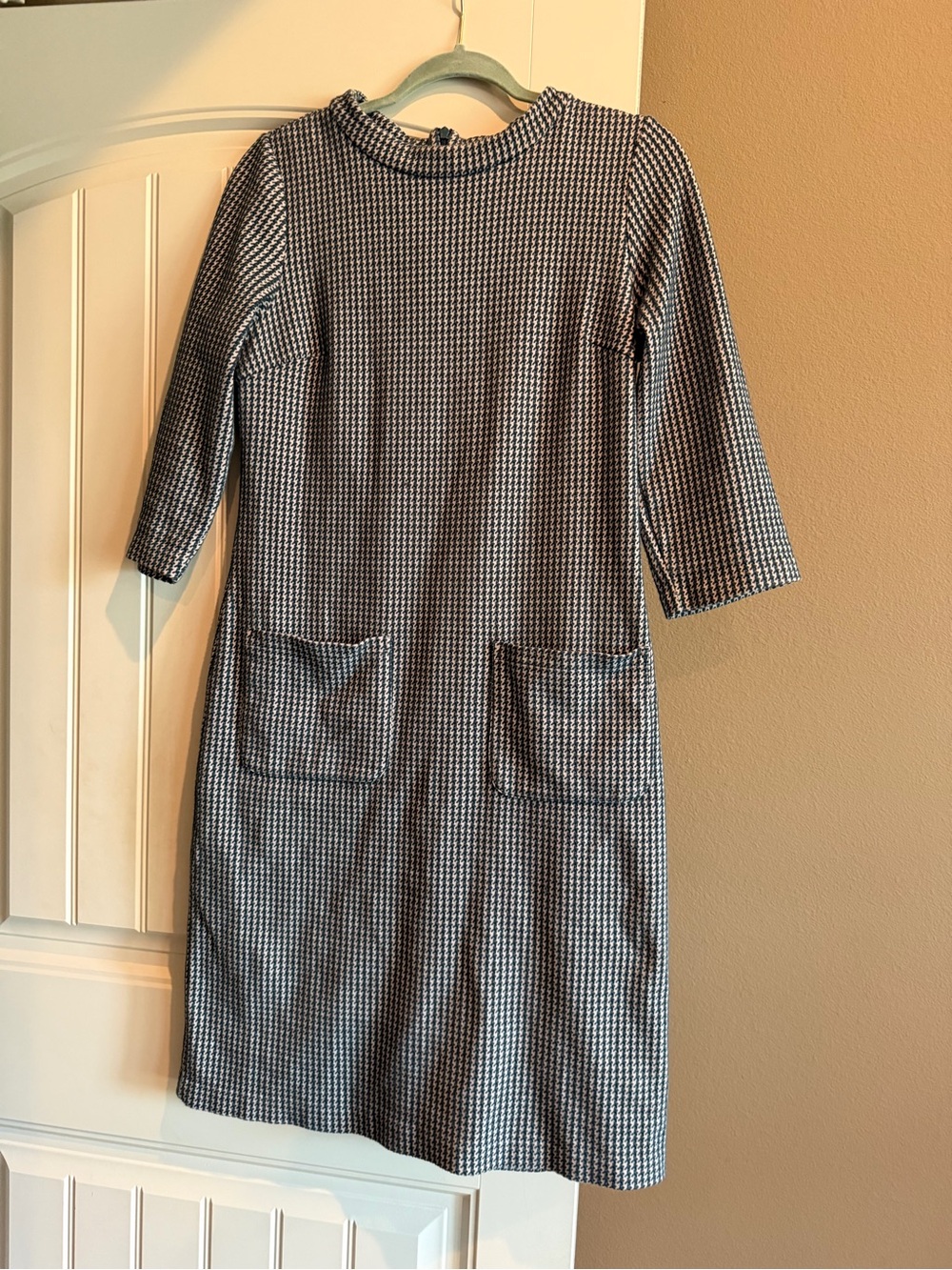 Boden dark green  and cream Midi Shift Dress with 3/4 sleeves